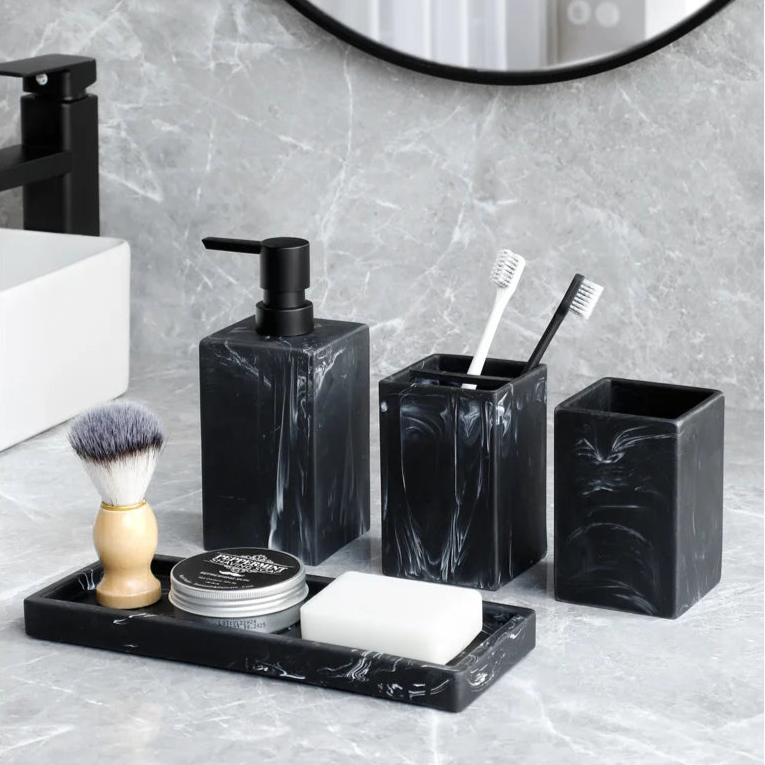 4-Piece Marble Effect Bathroom Accessory Set