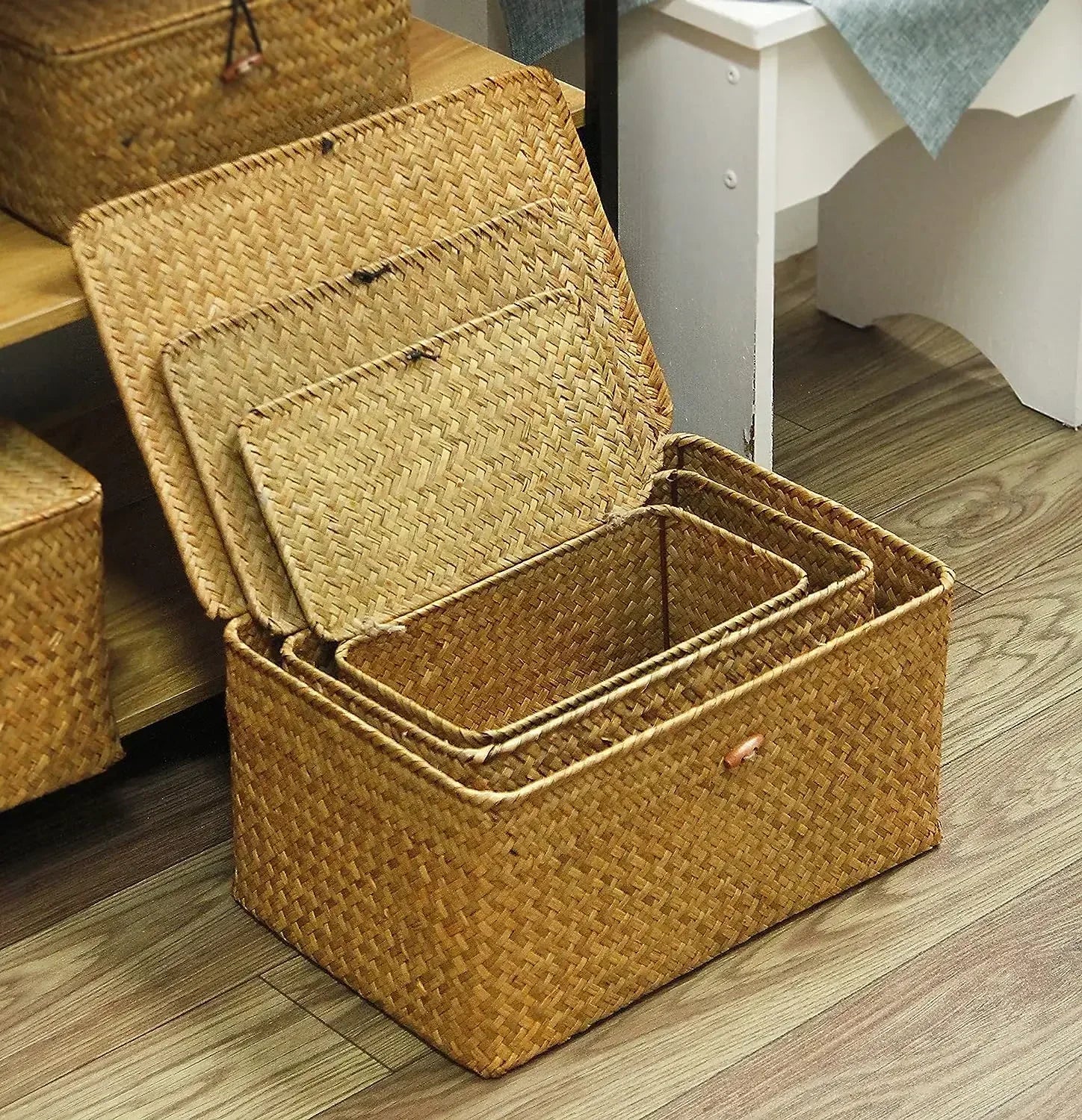 Handwoven Seagrass Rectangular Storage Basket