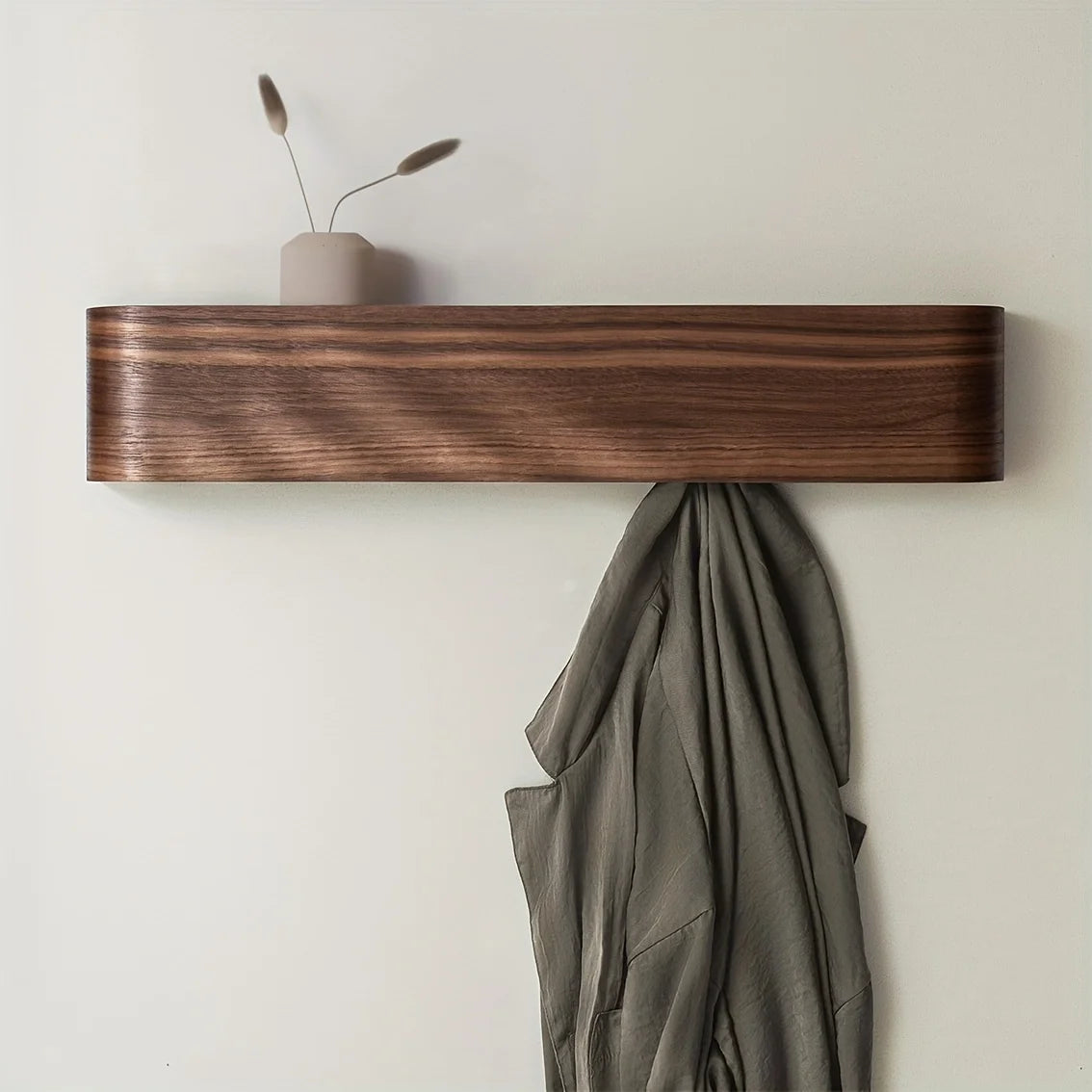 Modern Wall Coat Rack with Hidden Hooks & Shelf. Space-Saving, Solid Wood & Iron. For Entryway, Hallway. Easy Assembly. - Sleek Surprises
