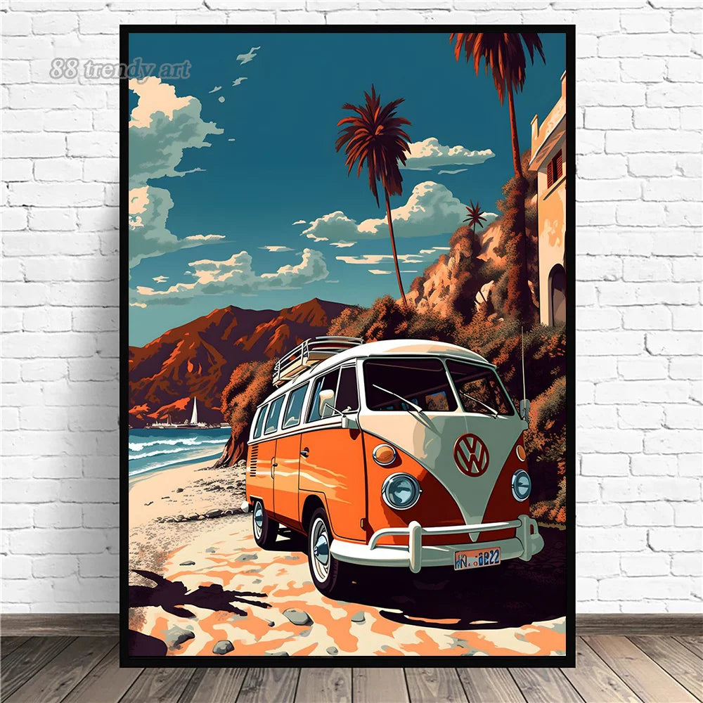 Retro Car & Japanese Culture Canvas Wall Art