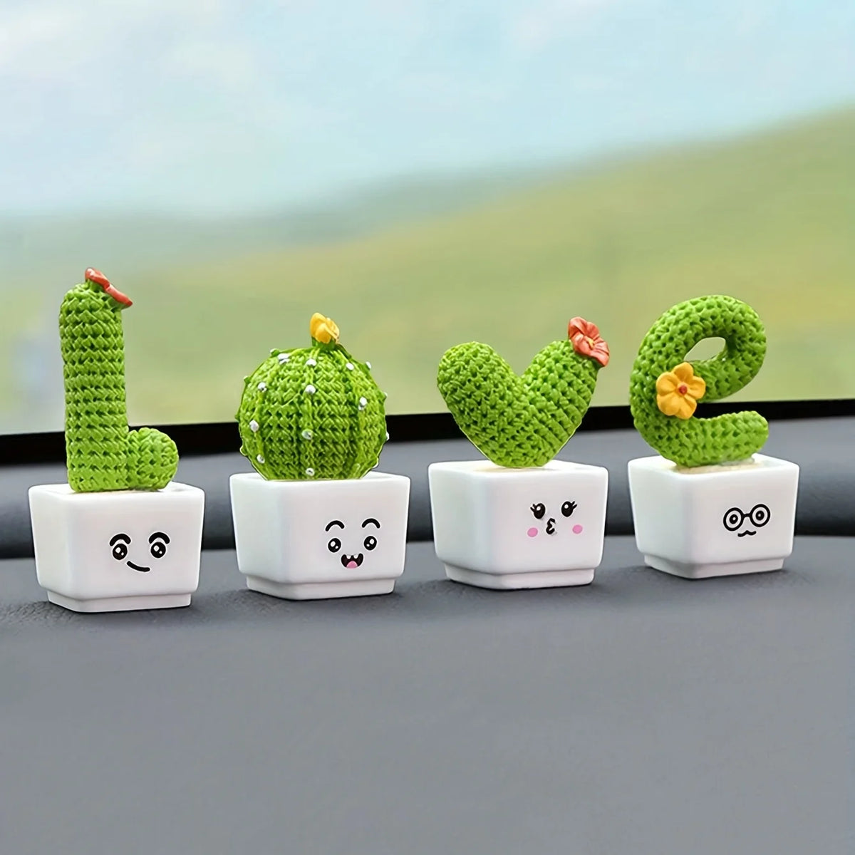 Set of 4 Cute Mini Green Cactus Plants