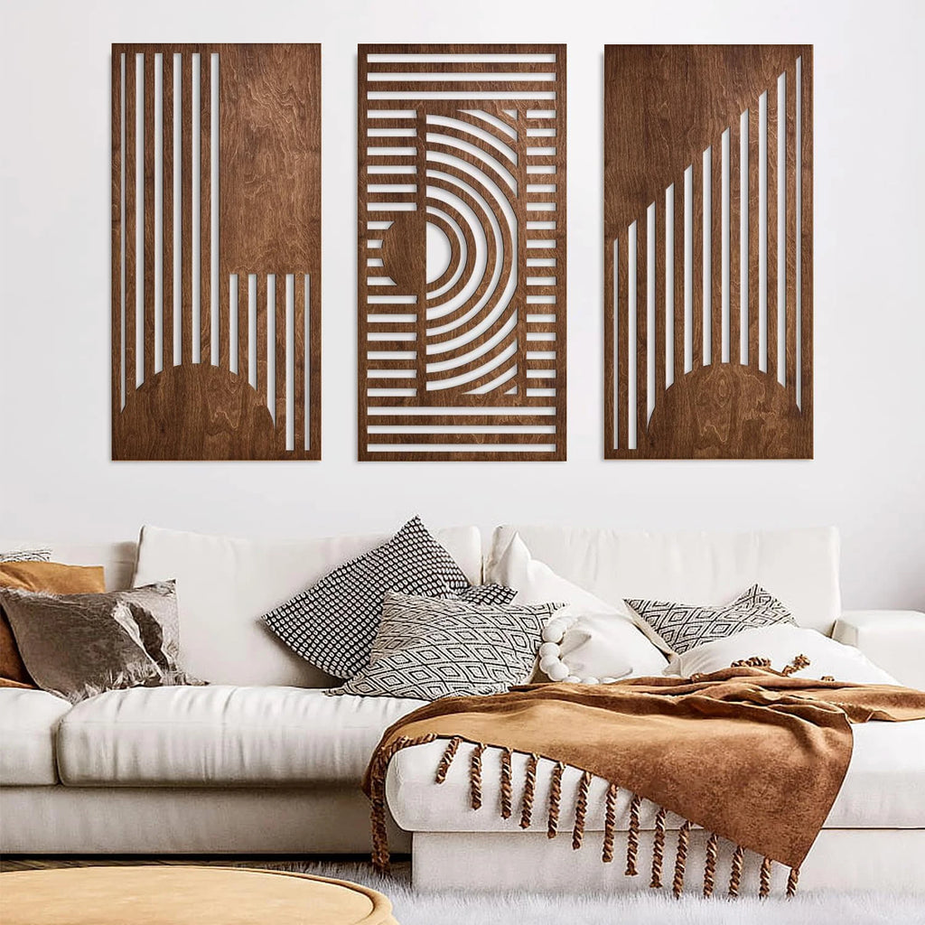 3-Piece Geometric Art Carved Wood Hanging Decor