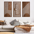 3-Piece Geometric Art Carved Wood Hanging Decor