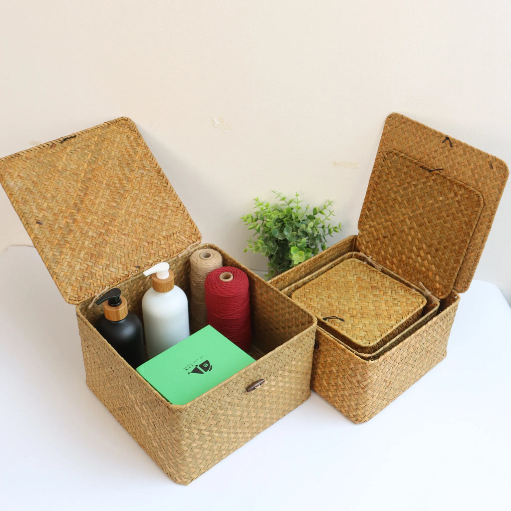 4-Piece Handwoven Seagrass Storage Basket