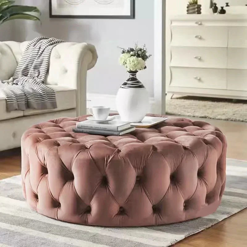 Velvet Padded Round Couture Ottoman