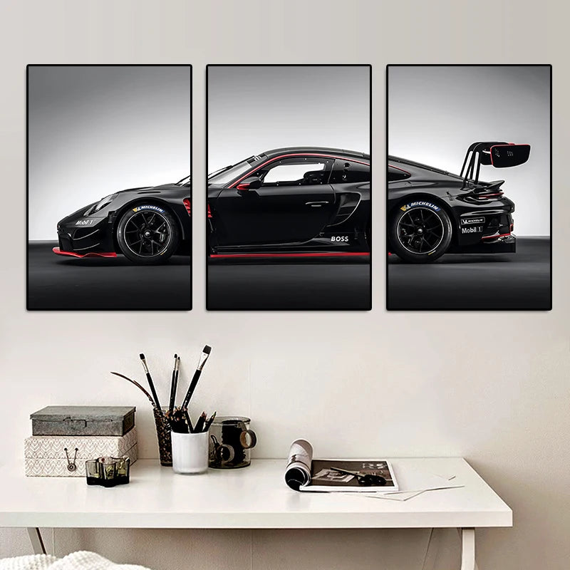 3-Piece Porsche GT3-RS Art Canvas Print