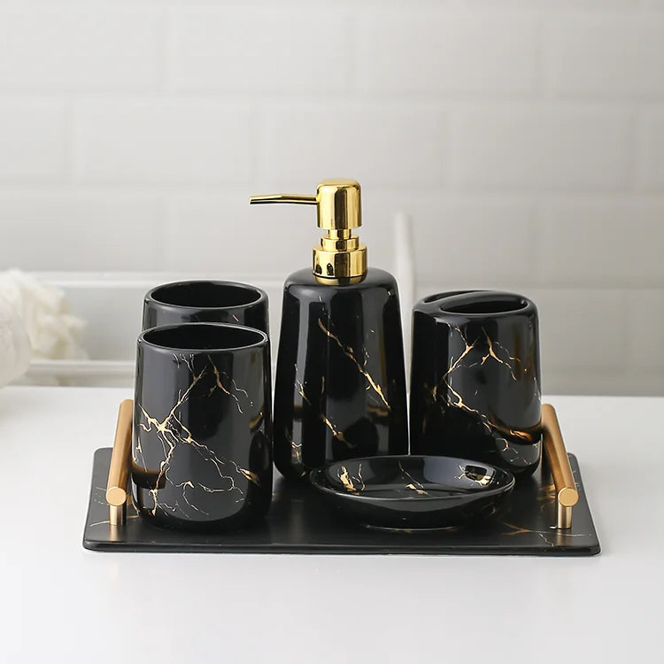 Ceramic Gold Marble Bathroom Accessories Set