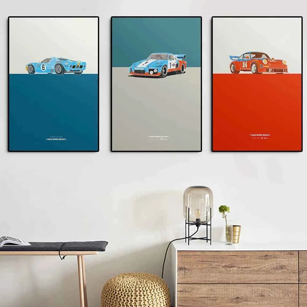 Racing GT40 Surfboard Illustration Classic Sports Car 911 Graffiti Canvas