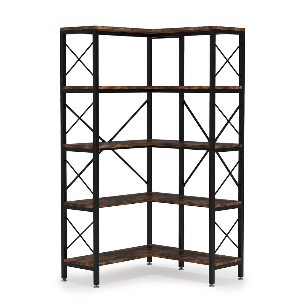 Modern Industrial 5-Tier Corner Bookcase