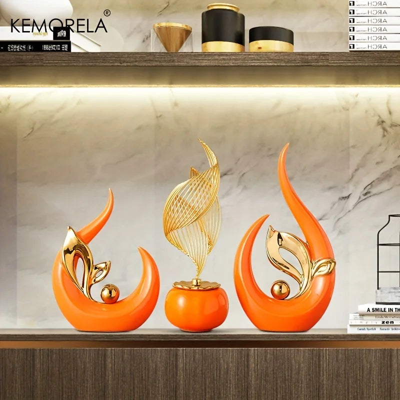 Curved Flame Ceramic Light Sculptures